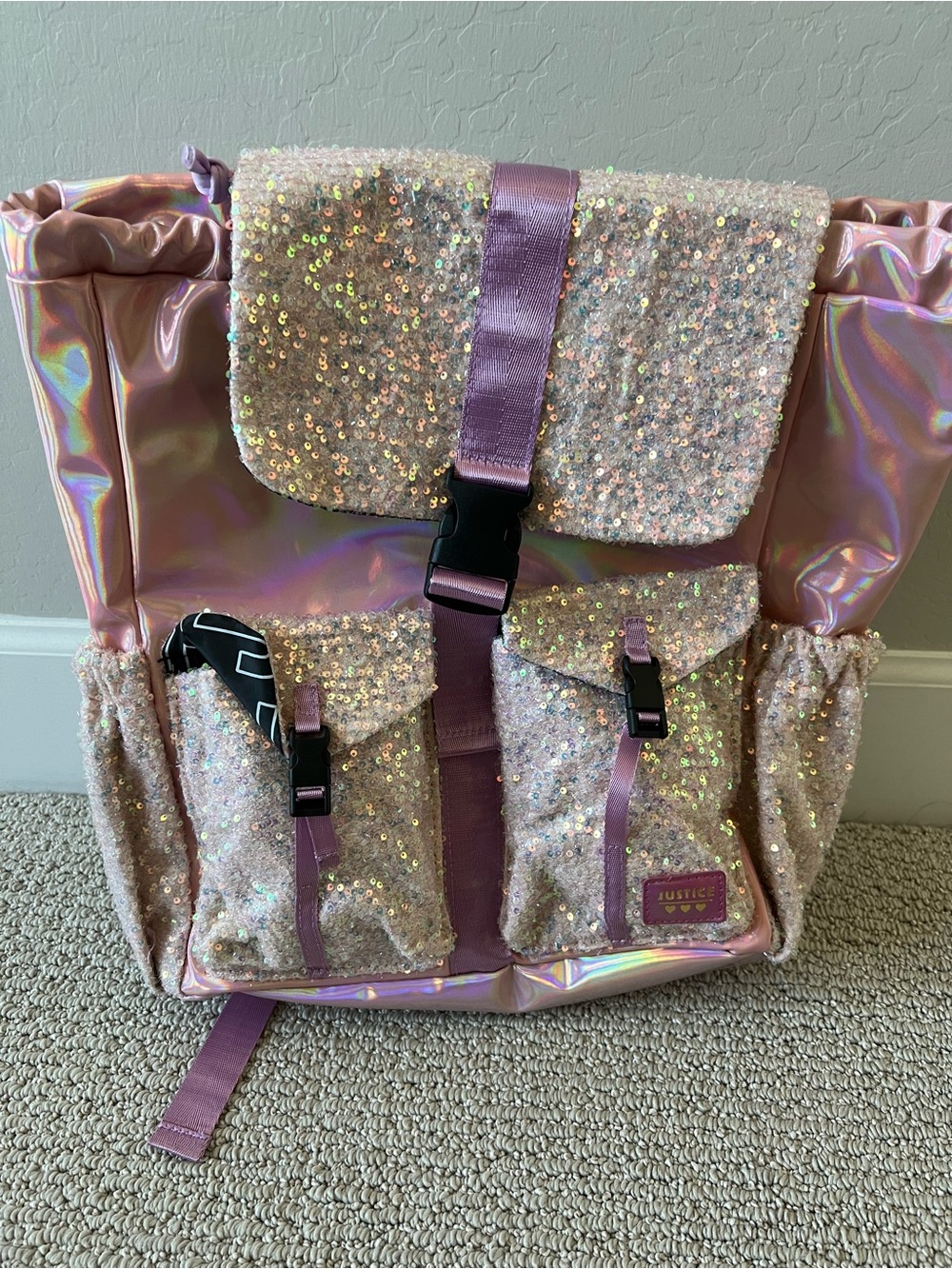 Justice Girls' Sequin Rucksack Backpack NWT $25